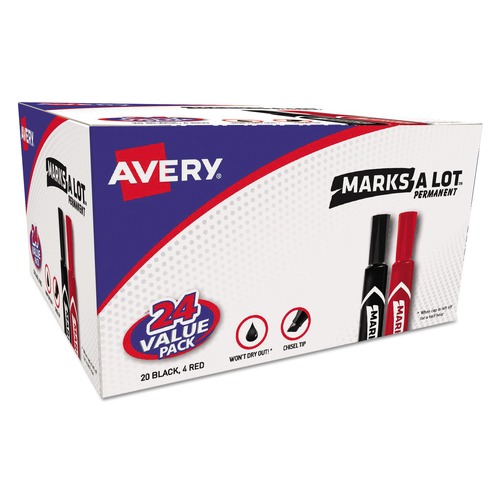 July Member-Exclusive Offer Save 10% off on One Item | Avery 98187 Broad Chisel Tip Regular Desk-Style MARKS A LOT Permanent Marker Value Pack - Assorted Colors (24/Pack) image number 0