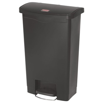 Rubbermaid Commercial Streamline 13-Gallon Front Step Style Resin Step-on Container - Black - 1883611