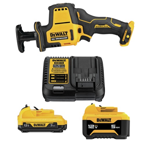 Reciprocating Saws | Dewalt DCS312BDCB135C-BNDL 12V MAX XTREME Brushless Cordless One-Handed Reciprocating Saw with 2-Piece Lithium-Ion Batteries and Charger Starter Kit Bundle (3 Ah/5 Ah) image number 0