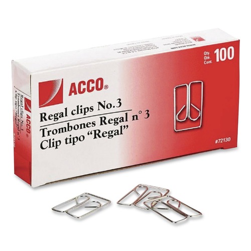  | ACCO A7072130C No. 3 Smooth Regal Clips - Silver (100/Box) image number 0