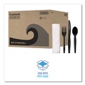  | Boardwalk BWKFKTNMWPSBLA Mediumweight Fork/Knife/Napkin/Spoon 4-Piece Plastic Cutlery Kit - Black (250/Carton) image number 4