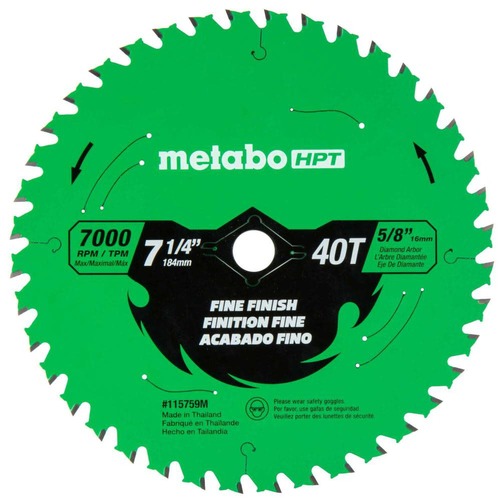 Circular Saw Blades | Metabo HPT 115759M 7-1/4 in. 40-Tooth Industrial PTFE Circular Saw Fine Finish Blade image number 0