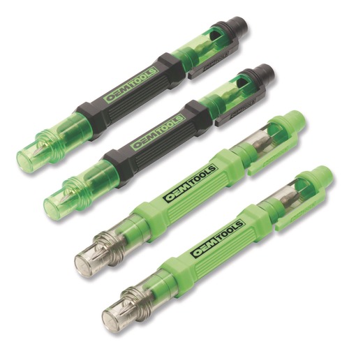 Screwdrivers | GreatNeck 22537 5.38 in. Long Phillips/Slotted Bits Metric Sockets 6-Way Pen-Style Screw/Nut Driver - Black/Green, Green/Clear (4/Pack) image number 0