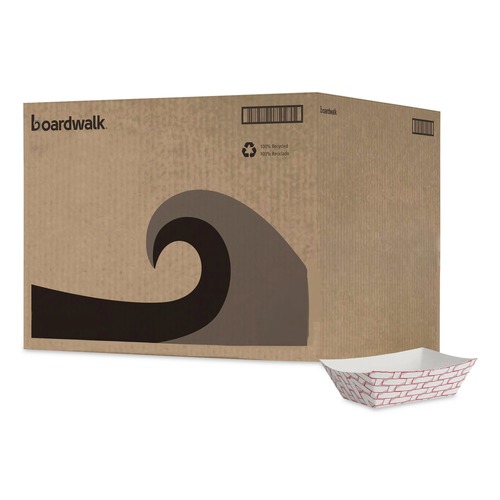 Percentage Off | Boardwalk BWK30LAG100 1 lbs. Capacity Paper Food Baskets - Red/White (1000/Carton) image number 0