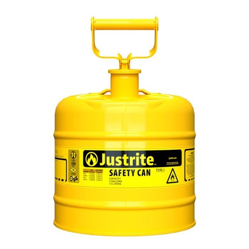 Gas Cans | Justrite 7120200 Type 1 2 Gallon Steel Safety Can for Diesel - Yellow image number 0