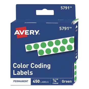 Avery 5791 0.25 in. Diameter Handwrite-Only Permanent Self-Adhesive Round Color-Coding Labels in Dispensers - Green (450/Pack)