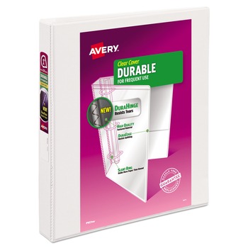 Avery 3 Slant Rings 1 in. Capacity 11 in. x 8.5 in. Durable View Binder with DuraHinge - White - 17012