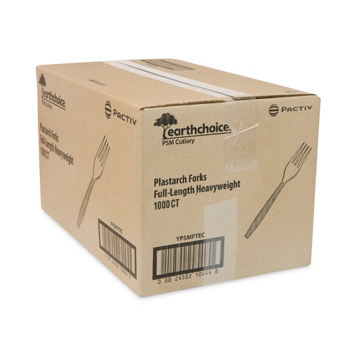  | Pactiv Corp. YPSMFTEC EarthChoice PSM Heavyweight Plastic Cutlery Fork - Tan (1000/Carton) image number 0