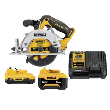 Dewalt 12V MAX XTREME Brushless 5-3/8 in. Cordless Circular Saw with 2-Piece Lithium-Ion Batteries and Charger Starter Kit Bundle (3 Ah/5 Ah) - DCS512BDCB135C-BNDL