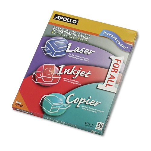 July Member-Exclusive Offer Save 10% off on One Item | Apollo VUF1000E-A 8.5 in. x 11 in. Color Laser/Inkjet Transparency Film (50/Box) image number 0