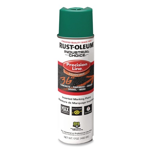 Paint | Rust-Oleum 1634838V Industrial Choice M1600 System 17 oz. Aerosol Can Solvent-Based Precision Line Marking Paint - Flat Green (12/Carton) image number 0