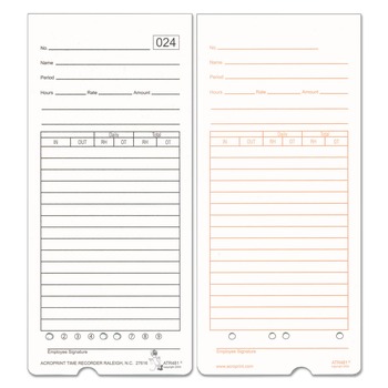 Acroprint 09-9115-000 7.5 in. x 3.35 in. Two Sides Time Clock Cards for Acroprint ATR480 (50/Pack)