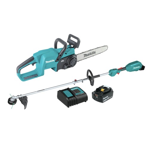 String Trimmers | Makita XUX02SM1X1XCU11Z 18V LXT Brushless 14 in. Cordless Chain Saw and Couple Shaft Power Head Kit with 13 in. String Trimmer Attachment Bundle (4 Ah) image number 0