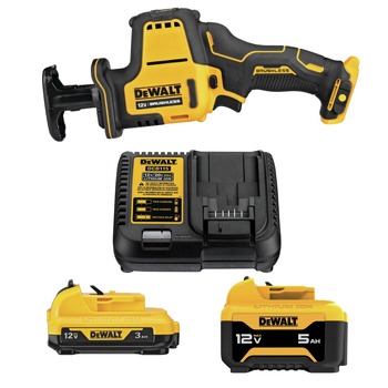 POWER TOOLS | Dewalt 12V MAX XTREME Brushless Cordless One-Handed Reciprocating Saw with 2-Piece Lithium-Ion Batteries and Charger Starter Kit Bundle (3 Ah/5 Ah) - DCS312BDCB135C-BNDL