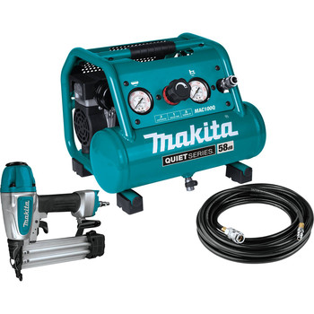 Makita Quiet Series .5 HP 1 Gallon Oil-Free Hand Carry Air Compressor/ 18 GA Brad Nailer Combo Kit - MAC100QK1