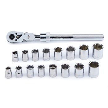 PRODUCTS | Maximum CTI0582037 17-Piece 3/8 in. Drive CRV Nickel-Chrome Plating Flexhead Extendable Ratchet Socket Set