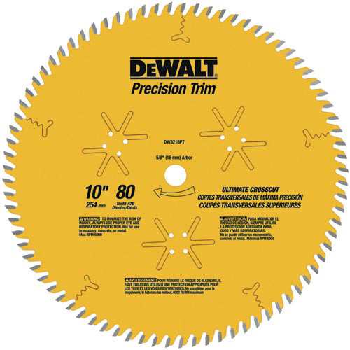 Dewalt DW3218PT 10 in. 80 Tooth Precision Trim Circular Saw Blade image number 0