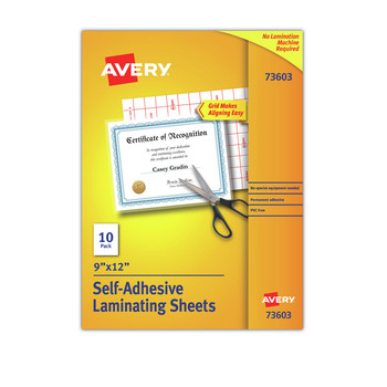 Avery 73603 9 in. x 12 in. 3 mil Self-Adhesive Laminating Sheets - Matte Clear (10/Pack)