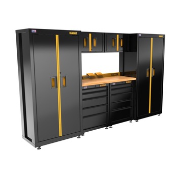 CABINETS | Dewalt 7-Piece 126 in. Welded Storage Suite with 2 5-Drawer Base Cabinets and Wood Top - DWST27301