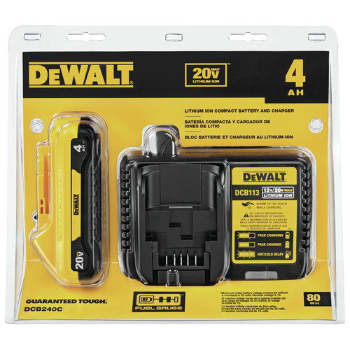 Dewalt 20V MAX 4 Ah Compact Lithium Ion Battery and Charger Starter Kit DCB240C