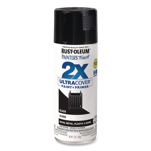Paint | Rust-Oleum 334026 Painters Touch 2X Ultra Cover 12 oz. Aerosol Can Spray Paint - Gloss Black (6/Carton) image number 0