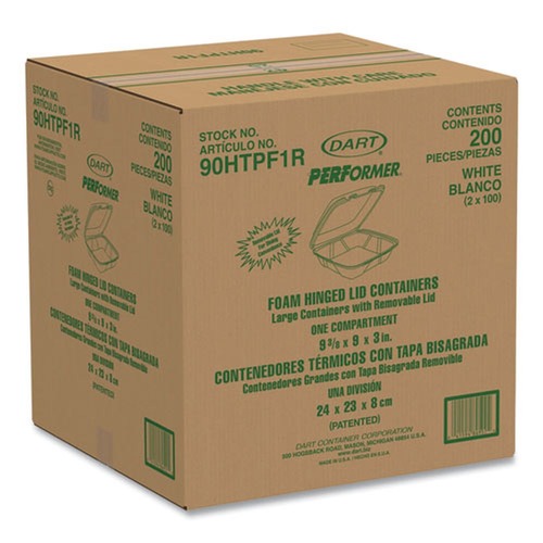  | Dart 90HTPF1R 9 in. x 9.4 in. x 3 in. Foam Hinged Performer Perforated Lid Container - White (200/Carton) image number 0