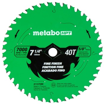 POWER TOOL ACCESSORIES | Metabo HPT 7-1/4 in. 40-Tooth Industrial PTFE Circular Saw Fine Finish Blade - 115759M