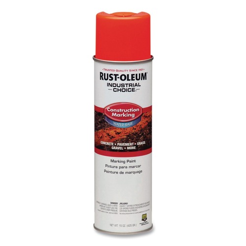 Paint | Rust-Oleum 264699 Industrial Choice 17 oz. Aerosol Can Water-Based Construction Marking Paint - Gloss Fluorescent Red-Orange (12/Carton) image number 0