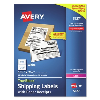 Avery 05127 5.06 in. x 7.63 in. Shipping Labels with Paper Receipt and TrueBlock Technology for Inkjet/Laser Printers - White (100/Pack)