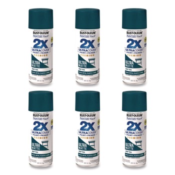 Rust-Oleum Painter's Touch 2X Ultra Cover Spray Paint, Ultra Matte Teal, 12 oz Aerosol Can, 6/Carton - 331185