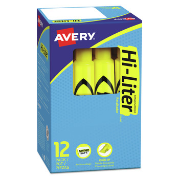 Avery AVE07742 Chisel Tip Desk-Style HI-LITER Highlighters - Yellow Ink, Yellow/Black Barrel (1-Dozen)