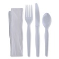  | Boardwalk BWKFKTNHWPSWH Heavyweight Fork/Knife/Napkin/Teaspoon 4-Piece Plastic Cutlery Kit - White (250/Carton) image number 0