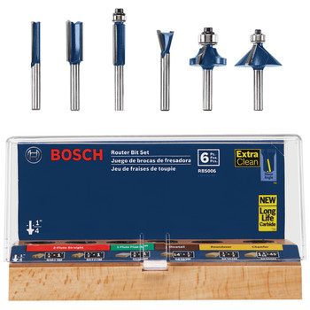 Bosch RBS006 1/4 in. Shank Carbide-Tipped Multi-Purpose 6-Piece Router Bit Set Bosch RBS006 1/4 in. Shank Carbide-Tipped Multi-Purpose 6-Piece Router Bit Set