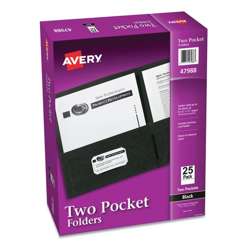 July Member-Exclusive Offer Save 10% off on One Item | Avery 47988 40 Sheet Capacity 11 in. x 8.5 in. Two-Pocket Folder - Black (25/Box) image number 0