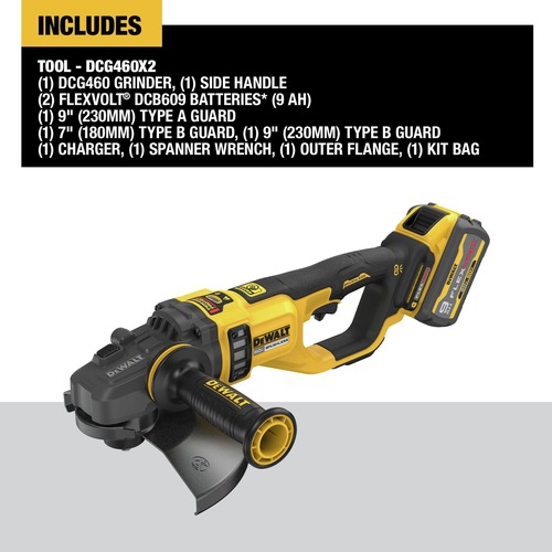 Dewalt 60V MAX Brushless Lithium Ion 7 in. 9 in. Cordless Large Angle Grinder Kit with 2 FLEXVOLT Batteries 9 Ah DCG460X2