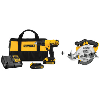 COMBO KITS | Dewalt 2-Tool Combo Kit - 20V MAX Cordless Drill Driver & Circular Saw Kit with (2) 1.3Ah Batteries - DCD771C2 & DCS391B