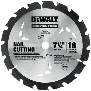 Dewalt Series 20 7-1/4 in. 18 Tooth Nail Cutting Circular Saw Blade - DW3191