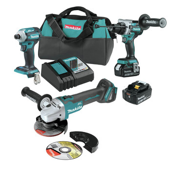 Makita XT288T-XAG04Z 18V LXT Brushless Lithium-Ion 1/2 in. Cordless Hammer Drill Driver and 4-Speed Impact Driver Combo Kit with Cut-Off/ Angle Grinder Bundle