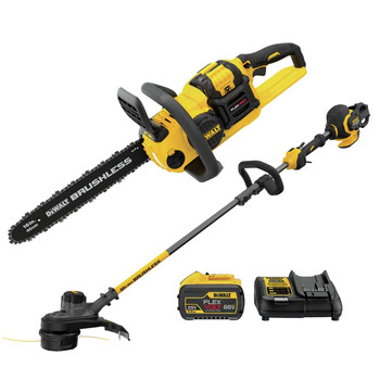 ROOT | Dewalt 60V MAX FLEXVOLT Brushless Lithium-Ion 16 in. Cordless Chainsaw and String Trimmer Bundle (3 Ah) - DCCS670X1-DCST970B