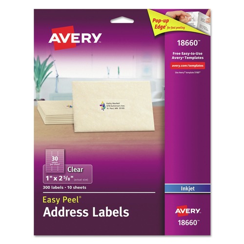 July Member-Exclusive Offer Save 10% off on One Item | Avery 18660 1 in. x 2.63 in. Matte Clear Easy Peel Mailing Labels with Sure Feed Technology - Clear (300/Pack) image number 0