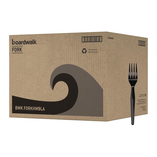 Percentage Off | Boardwalk BWKFORKHWBLA Heavyweight Polystyrene Plastic Fork Cutlery - Black (1000/Carton) image number 0