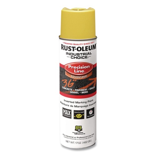 Paint | Rust-Oleum 203025V Industrial Choice 17 oz. Aerosol Can Solvent-Based Precision Line Marking Paint - Flat Hi-Vis Yellow (12/Carton) image number 0