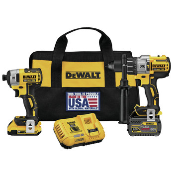 MADE IN USA | Dewalt 2-Tool Combo Kit - FLEXVOLT 20V MAX Cordless Hammer Drill & Impact Driver Kit with (1) 2Ah & (1) 6Ah Batteries - DCK299D1T1