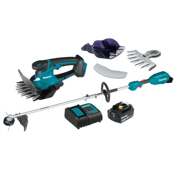 STRING TRIMMERS | Makita 18V LXT Cordless Couple Shaft Power Head with 13 in. String Trimmer Attachment and 6‑5/16 in. Cordless Grass Shear Bundle - XUX02SM1X1XMU04Z-BNDL