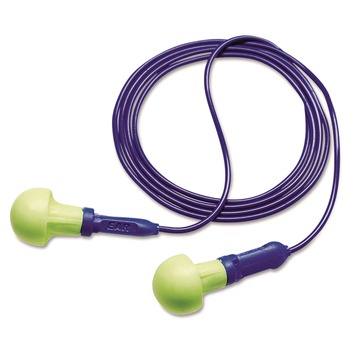 SAFETY EQUIPMENT | 3M 318-1001 E-A-R Push-Ins 28 dB NRR Corded Reusable Earplugs - Blue/Yellow (100/Box)