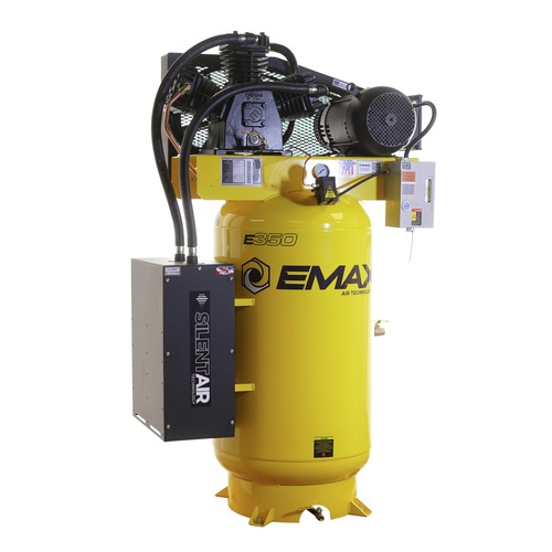 Stationary Air Compressors | EMAX ESS07V080Z1K Silent Air Industrial 7.5 HP 80 gal. 3 Cylinder MAX FLO 2-Stage 1-Phase 35.2 CFM Air Compressor with EFKIT008AWBS Maintenance Kit image number 0
