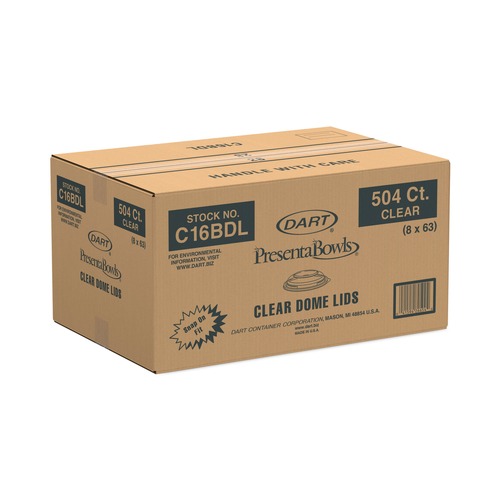 Dart 5.4 in. x 1.1 in. PresentaBowls Plastic Dome Lids - Clear (504/Carton) - C16BDL
