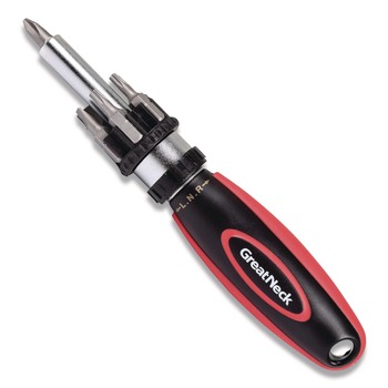 SCREWDRIVERS | Great Neck 7 in. Long Phillips/Slotted/Star Bits Ratcheting Screw/Nut Driver Set - Black/Red - 950DE