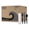  | Boardwalk BWKFKTNHWPSBLA Heavyweight Fork/Knife/Napkin/Teaspoon 4-Piece Plastic Cutlery Kit - Black (250/Carton) image number 0