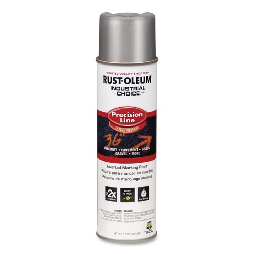 Paint | Rust-Oleum 239007 Industrial Choice M1600 System 17 oz. Aerosol Can Solvent-Based Precision Line Marking Paint - Flat Silver (12/Carton) image number 0